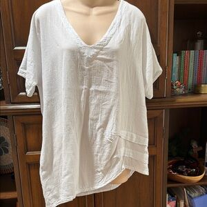 Oh My Gauze! White V-Neck Gauze Tunic with Side Detail